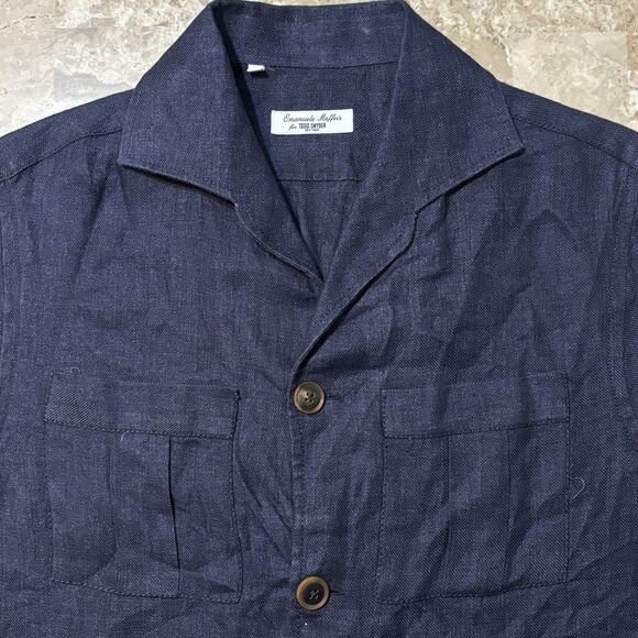 Todd Snyder Shirt Mens Medium Blue Emanuele Maffeis Guayabera 100% Linen Italy - Picture 1 of 11